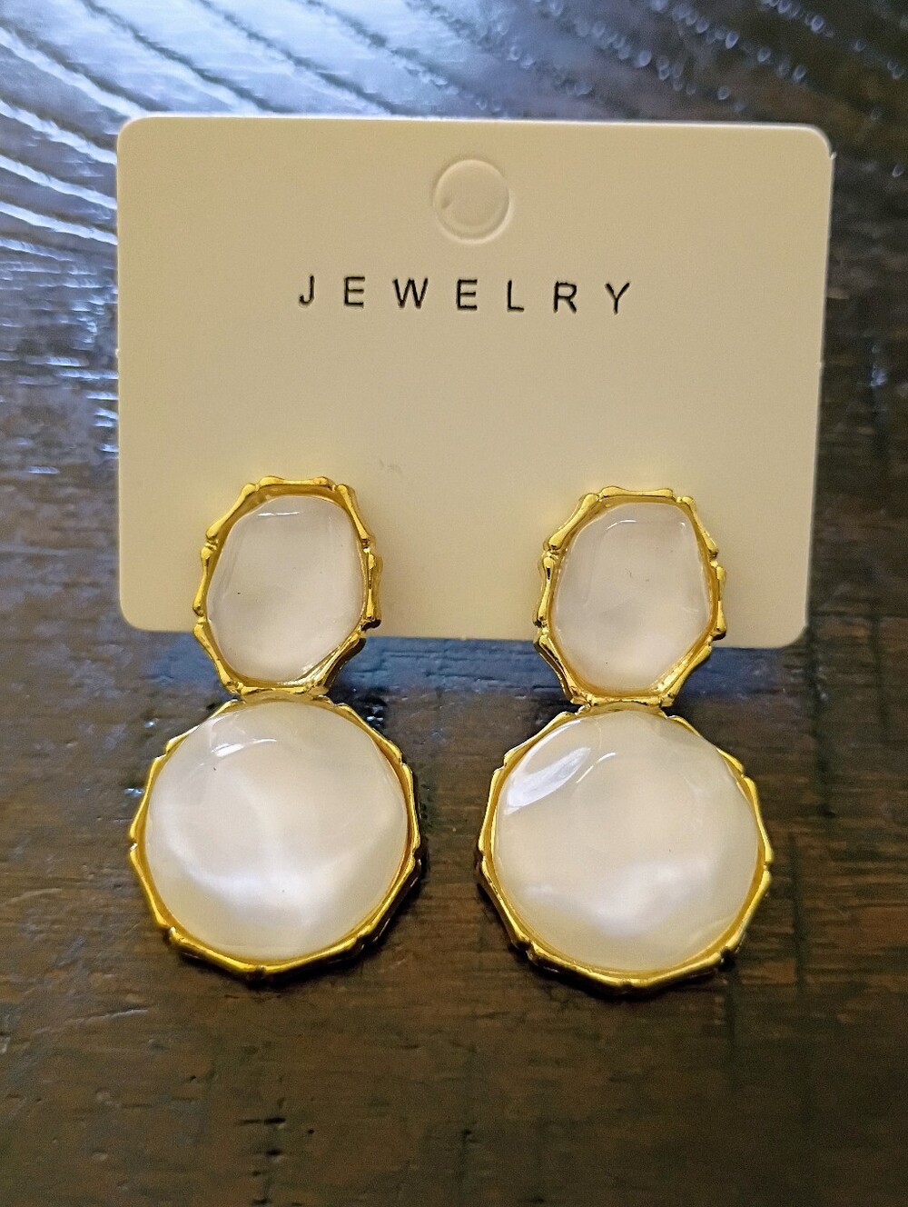 New Gold-Trim White Double Drop Earrings -